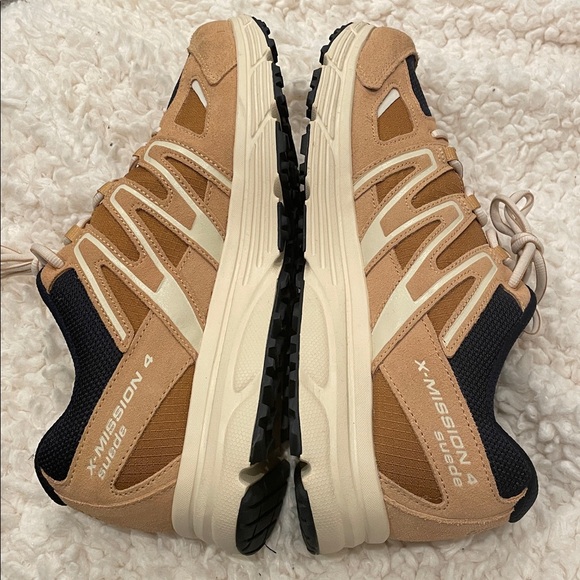 SALOMON X-Mission 4 Low Suede Athletic Sneakers Shoes Tan/Navy | EUC - Picture 4 of 7